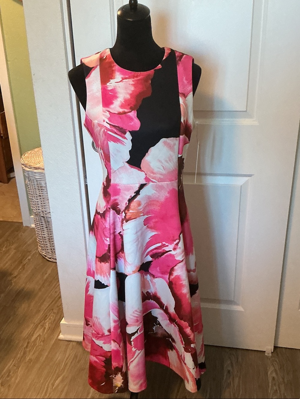 Calvin Klein Sleeveless Pink Floral A-Line Midi Dress 8